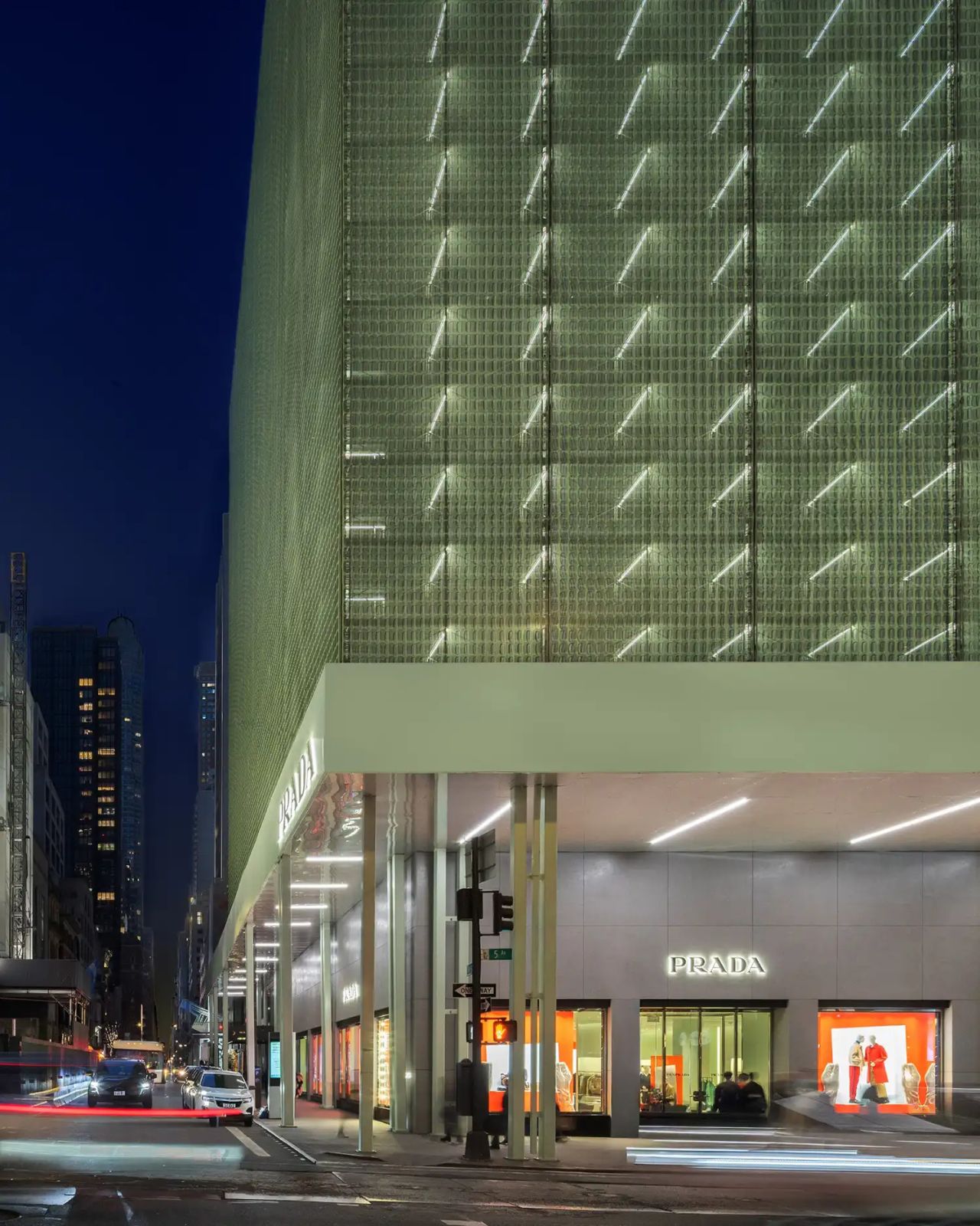 Prada Reframes Scaffolding on Fifth Avenue with a Moiré Façade
