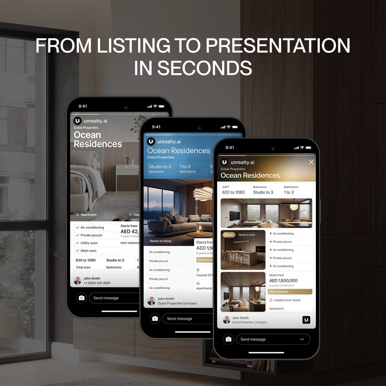 Unrealty turns a single property listing into a full content engine - tailored posts, branded visuals, ready to publish.