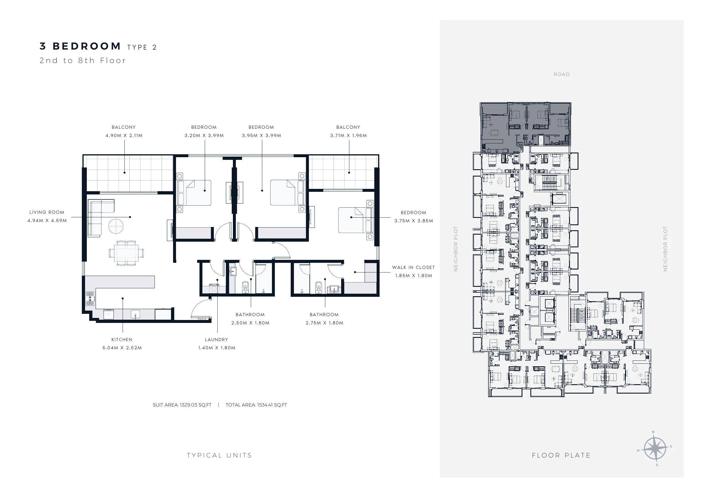 Three-bedroom plans with walk-in closets