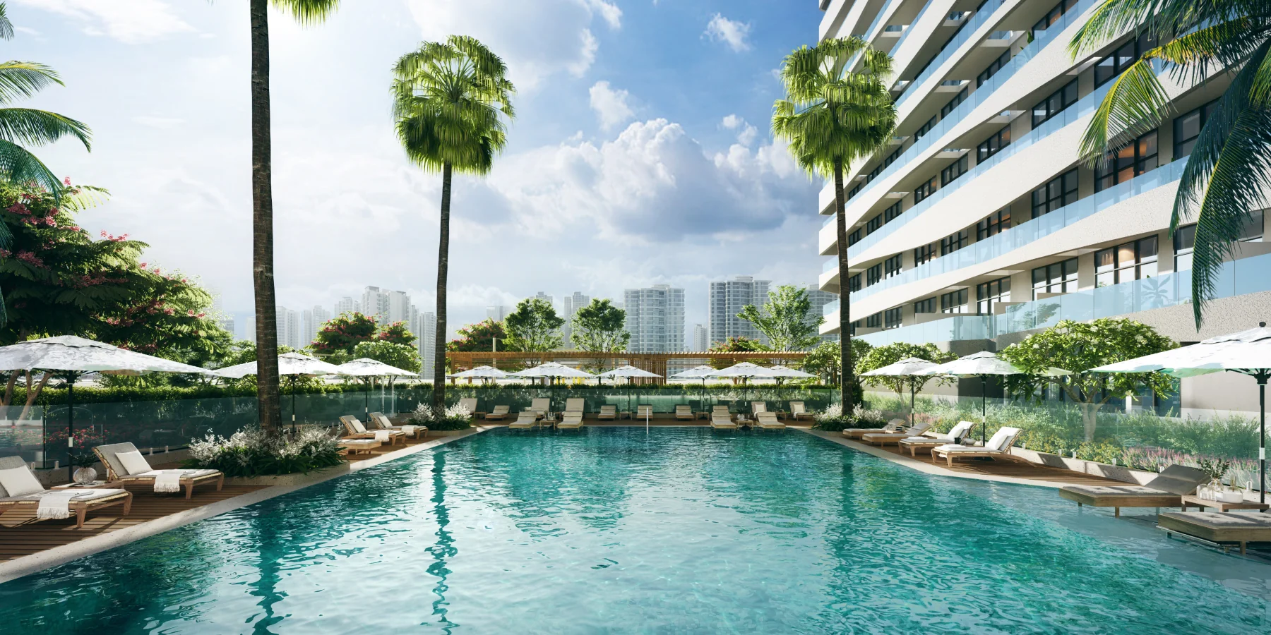 A pool deck for residents