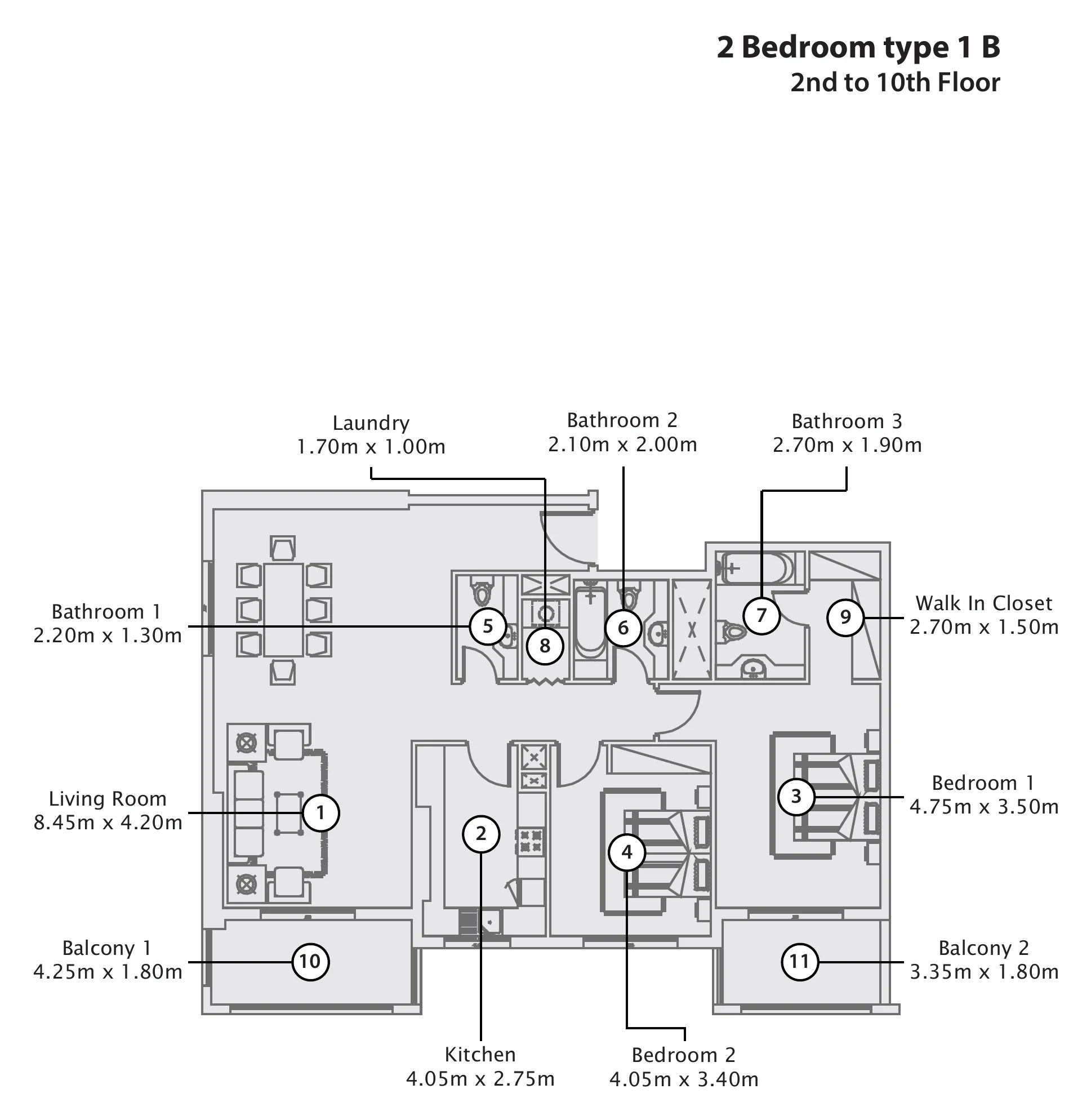 One, two and three-bedroom plans