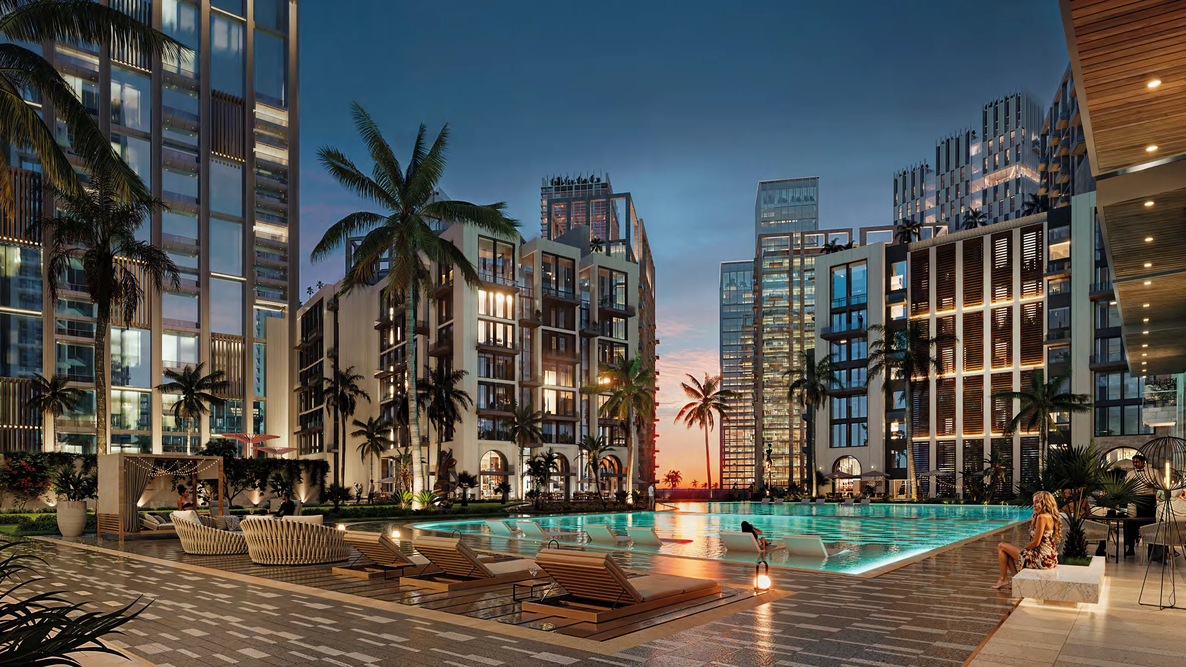 A pool, saunas and jacuzzis in every building