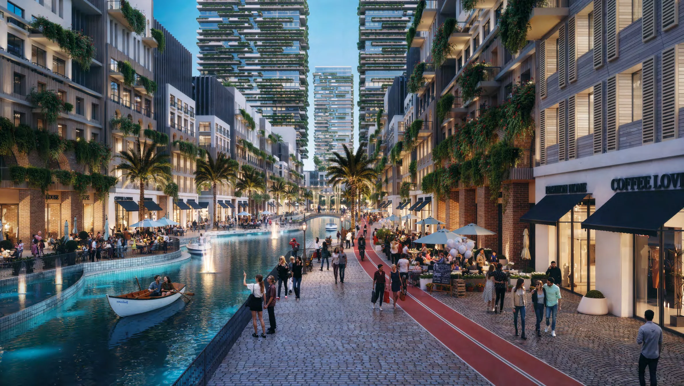 A canal district of shops and restaurants