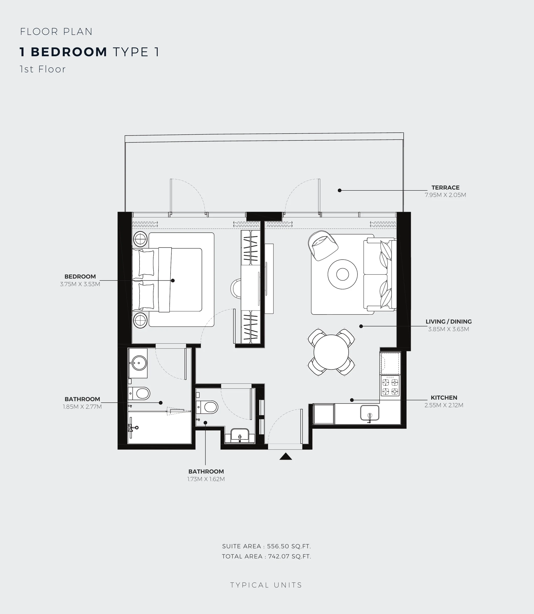 Terrace or balcony on each plan type