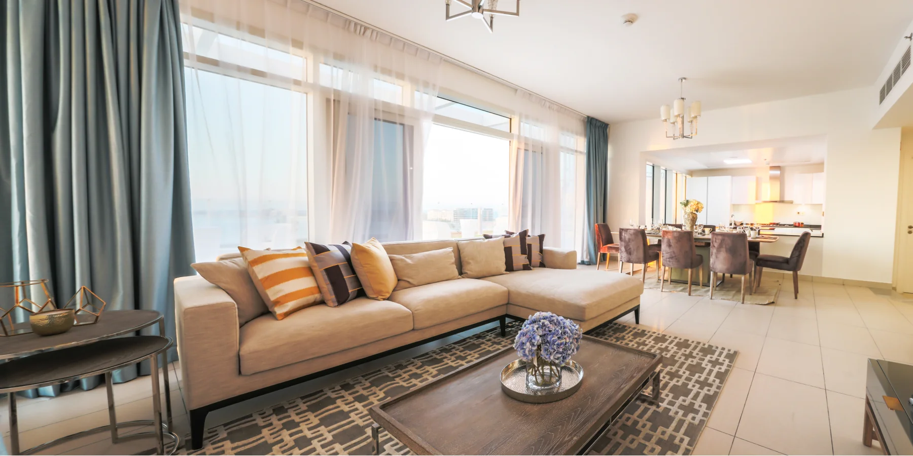Open-plan living, dining and kitchen