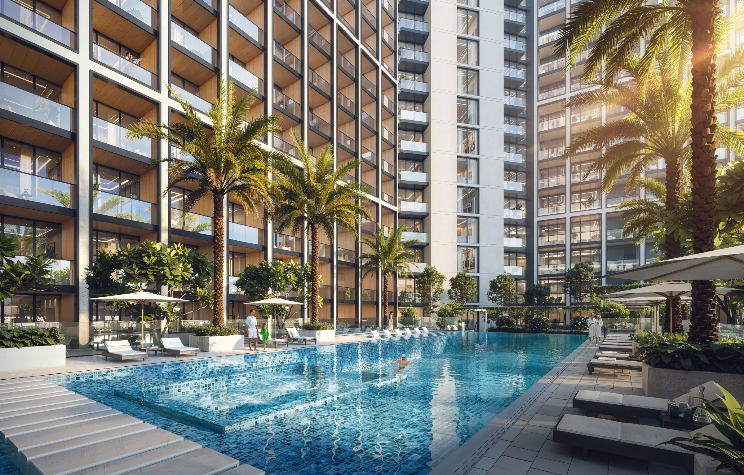 Podium pools and courts
