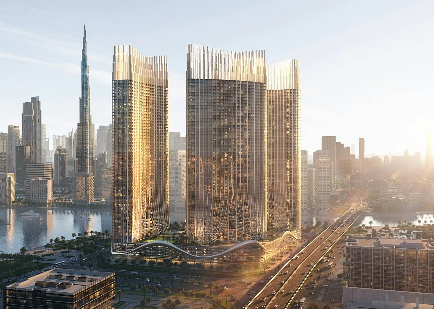 Three towers with diamond-shaped crowns