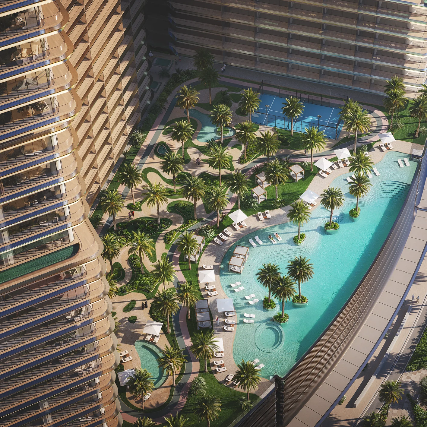 Resort-style pool podium