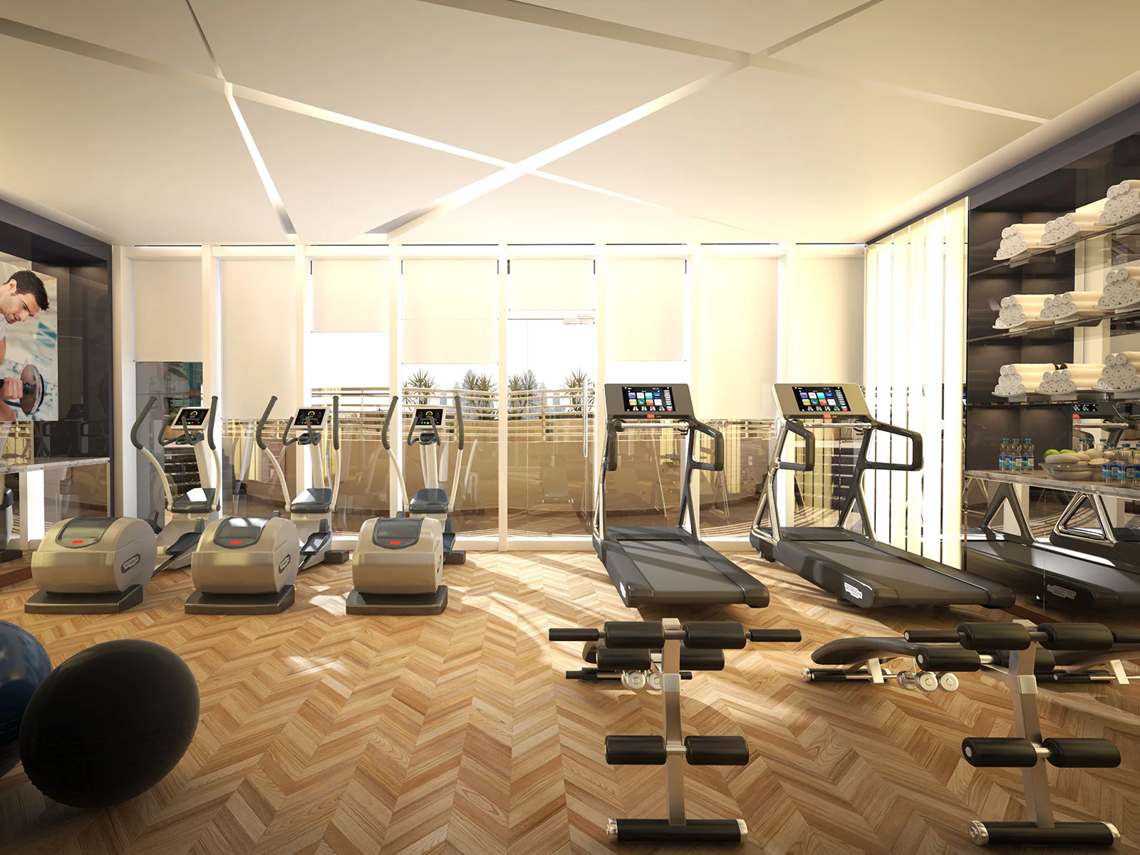 Gym, sauna and steam rooms
