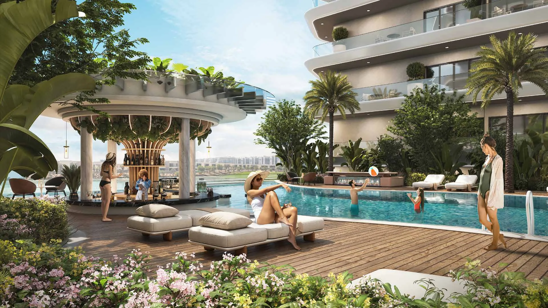 A pool with a swim-up bar