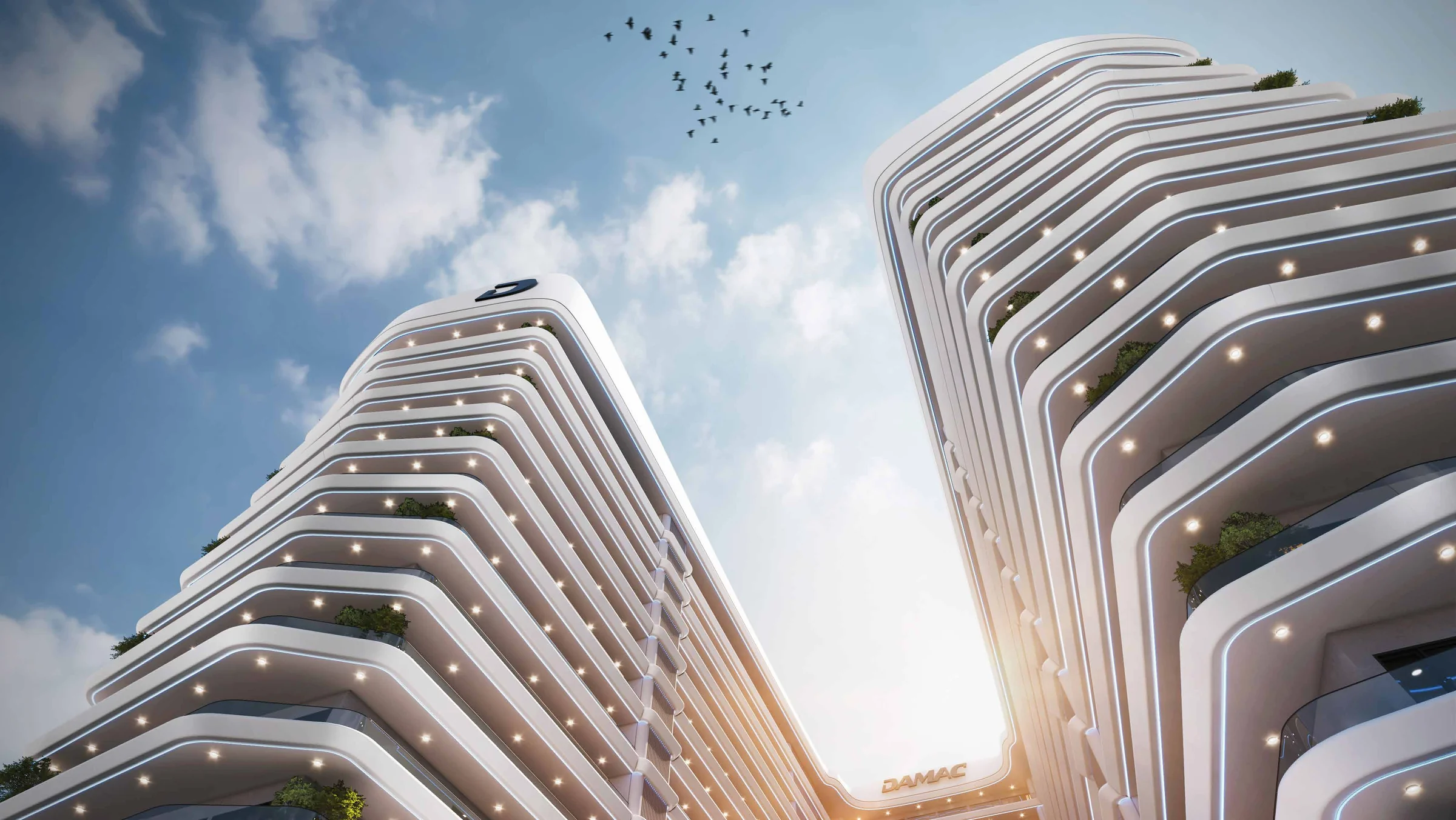 A curved landmark above the parklands