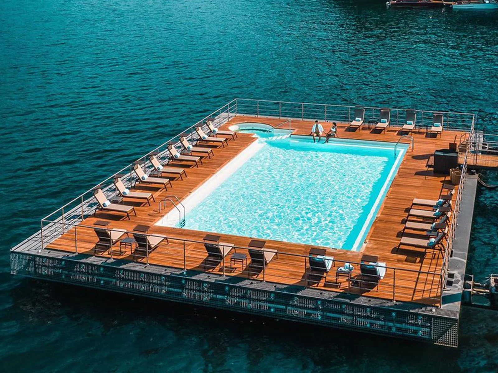 A floating pool in the sea