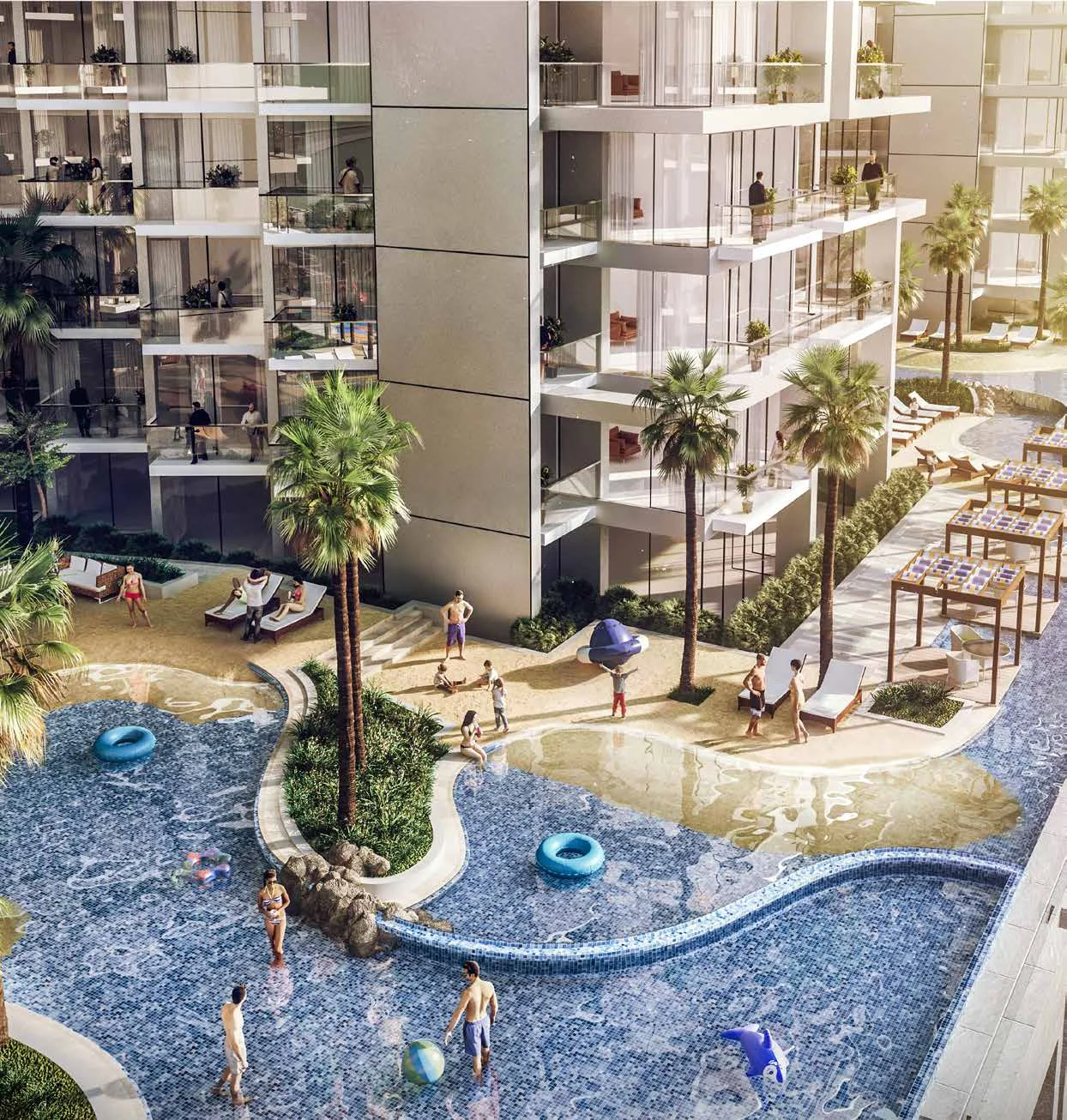 Podium pools, gym and spa