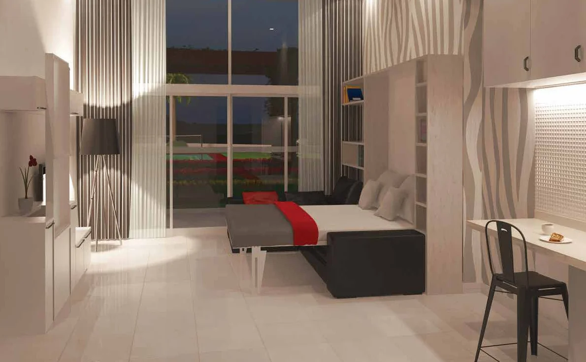 Living room by day, guest bedroom by night