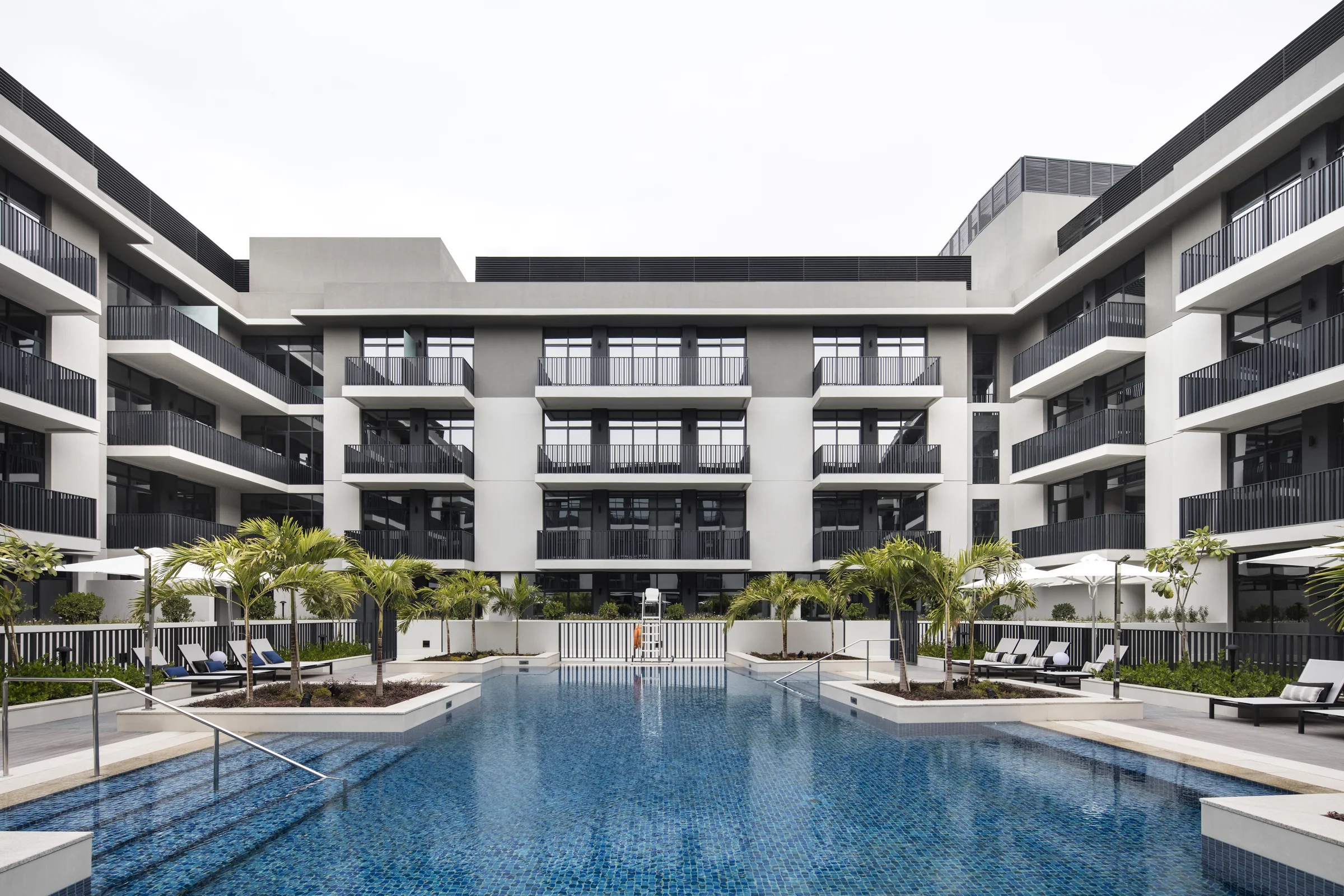 A pool the length of the courtyard