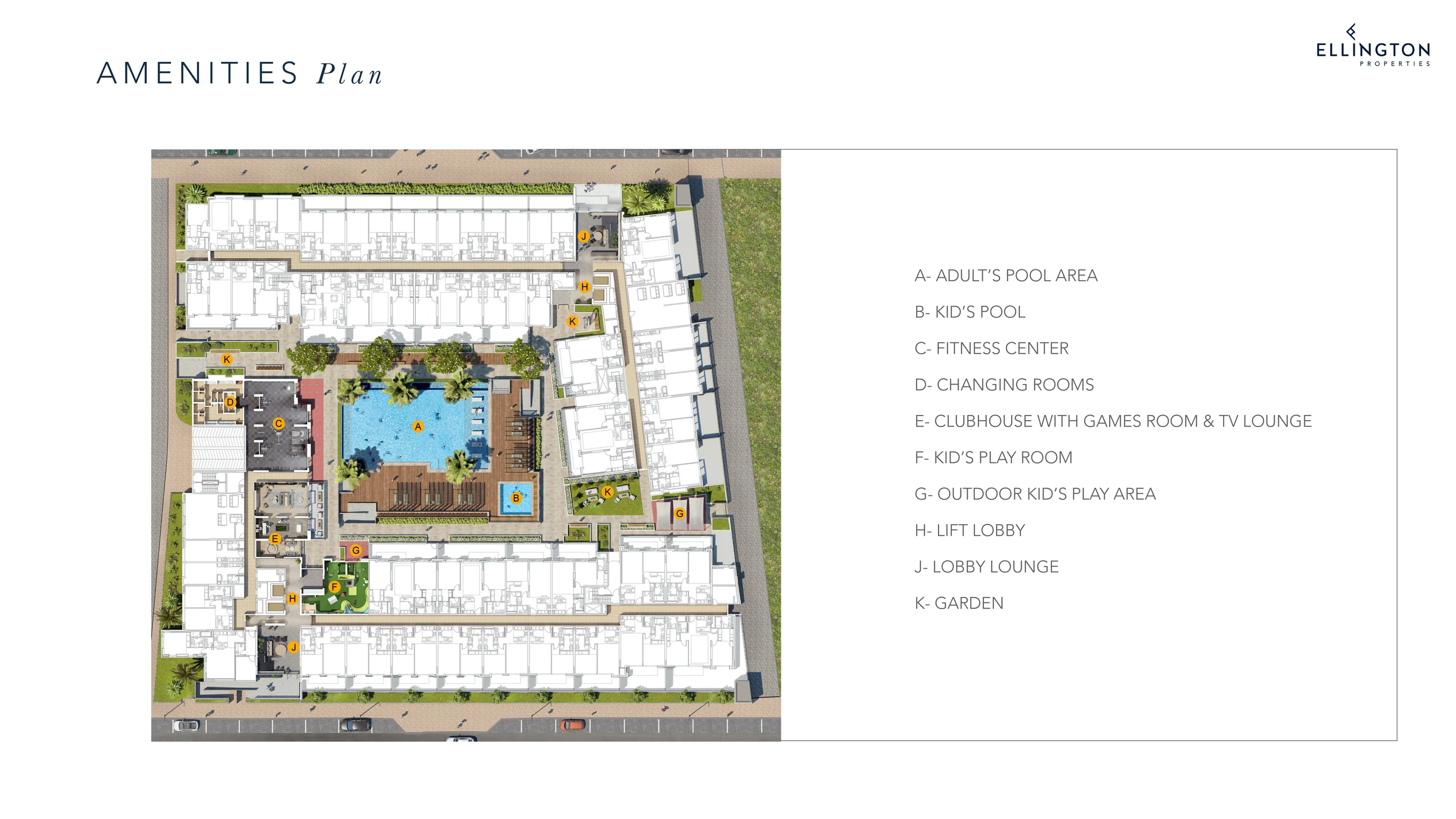 Two blocks around a resort-style courtyard