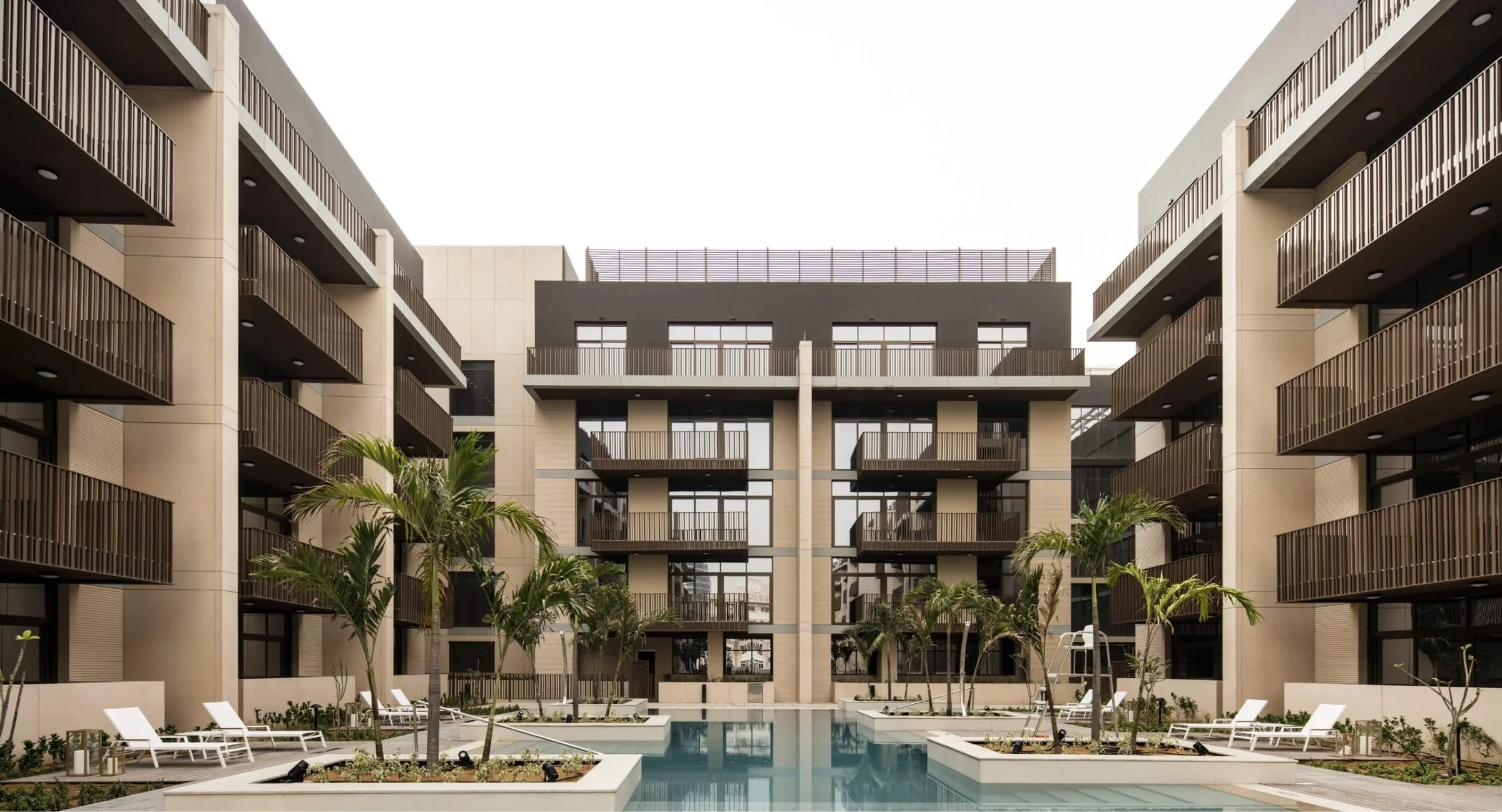 Pool in a landscaped central court