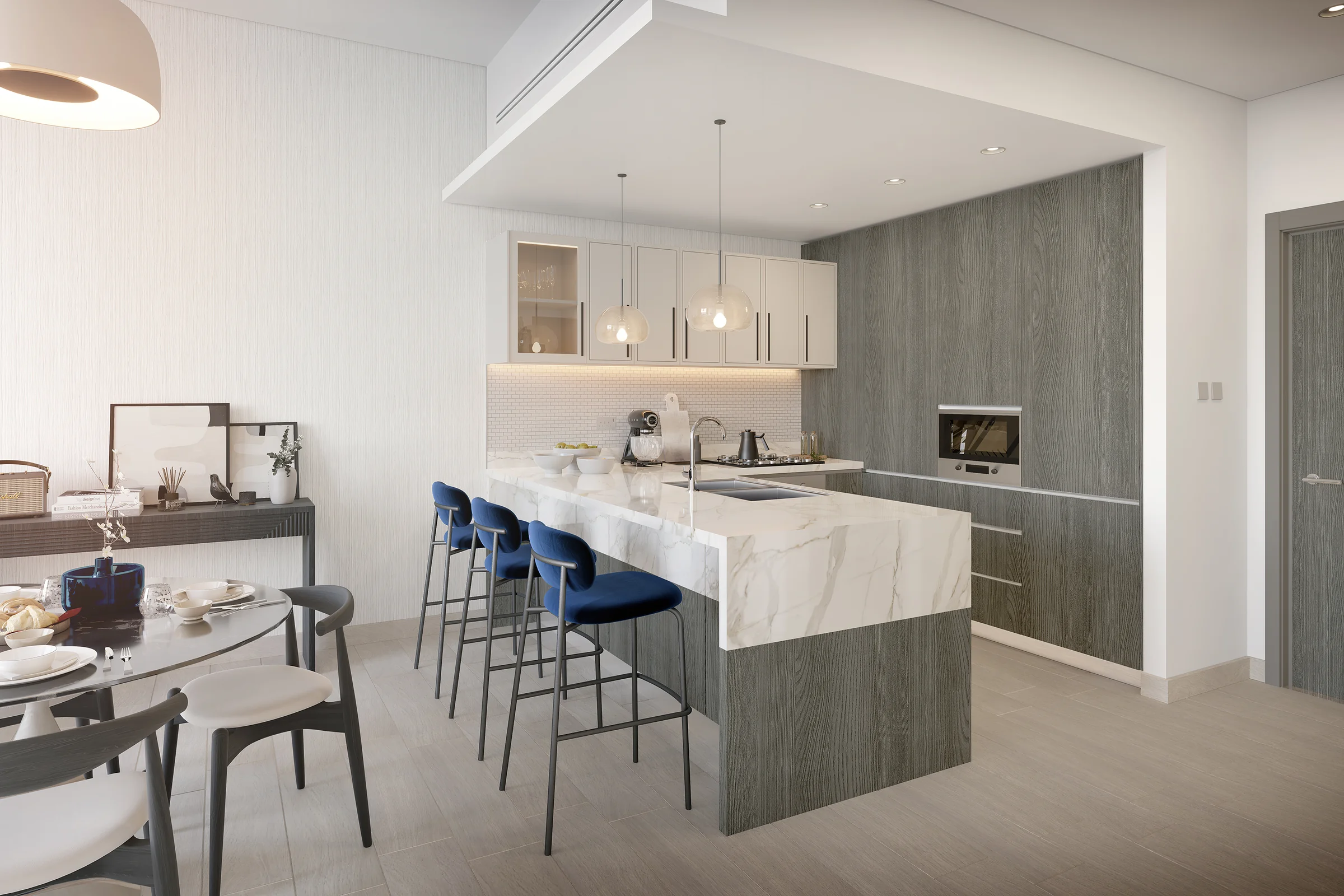 Kitchens open to the living room