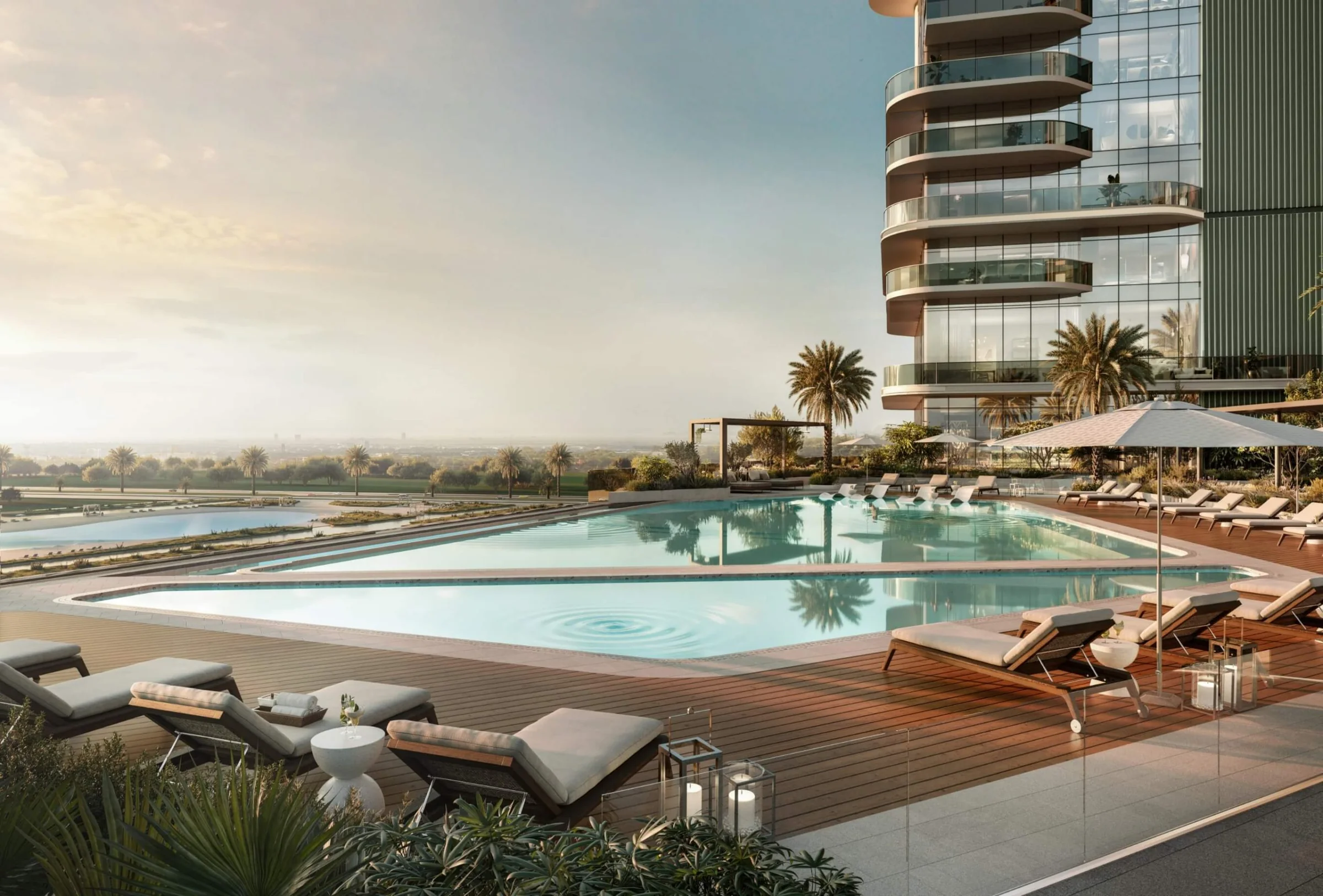 Podium pools and clubhouse