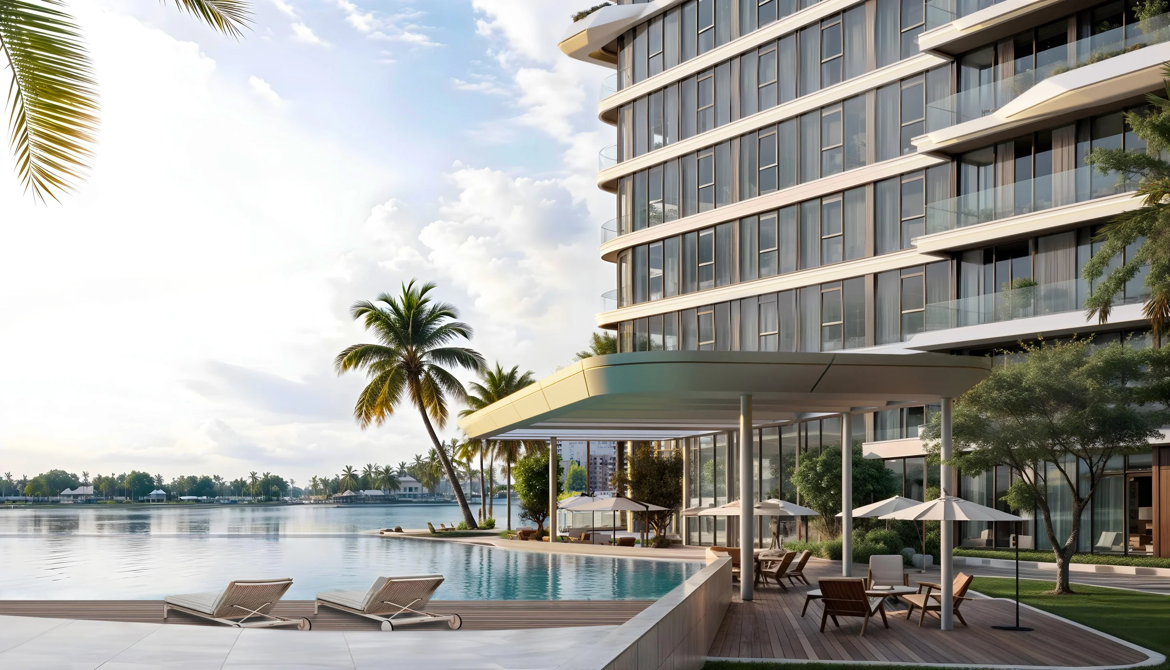 Ground-floor pool and beach club