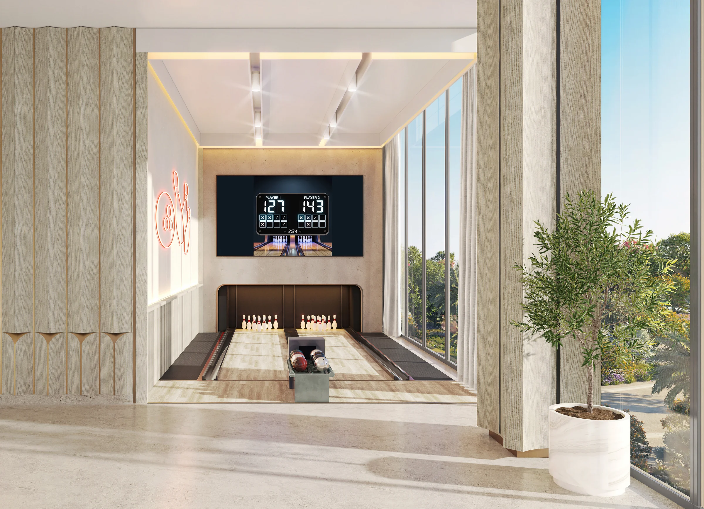 Club Lounge with bowling alley