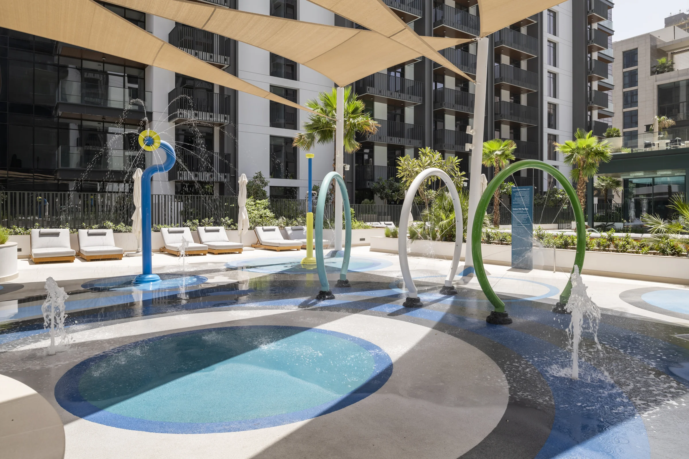 Splash pad and play areas for children