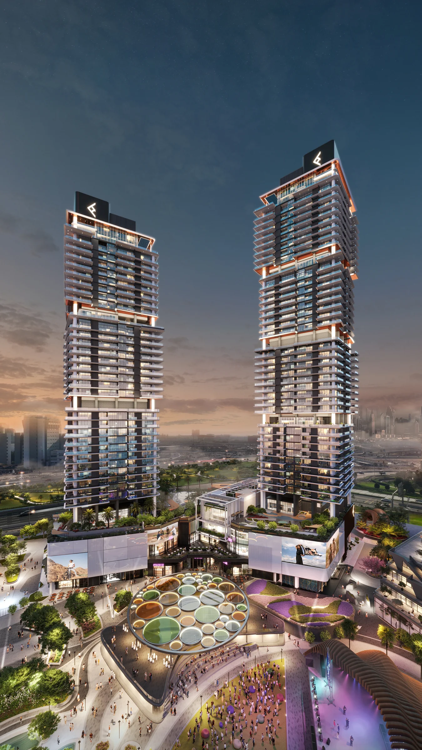 Two towers beside Uptown Plaza