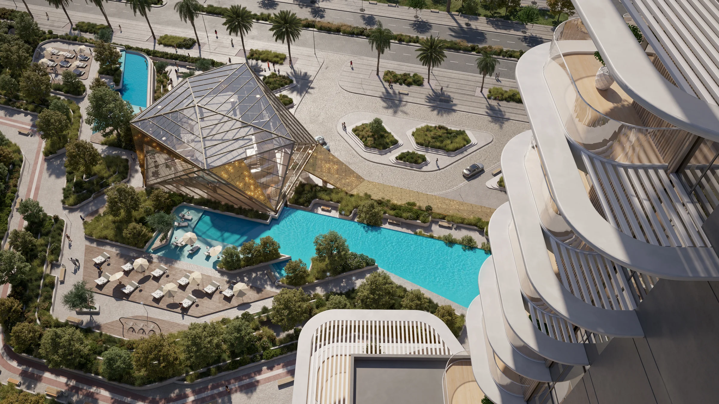 Pool deck and amenity pavilion