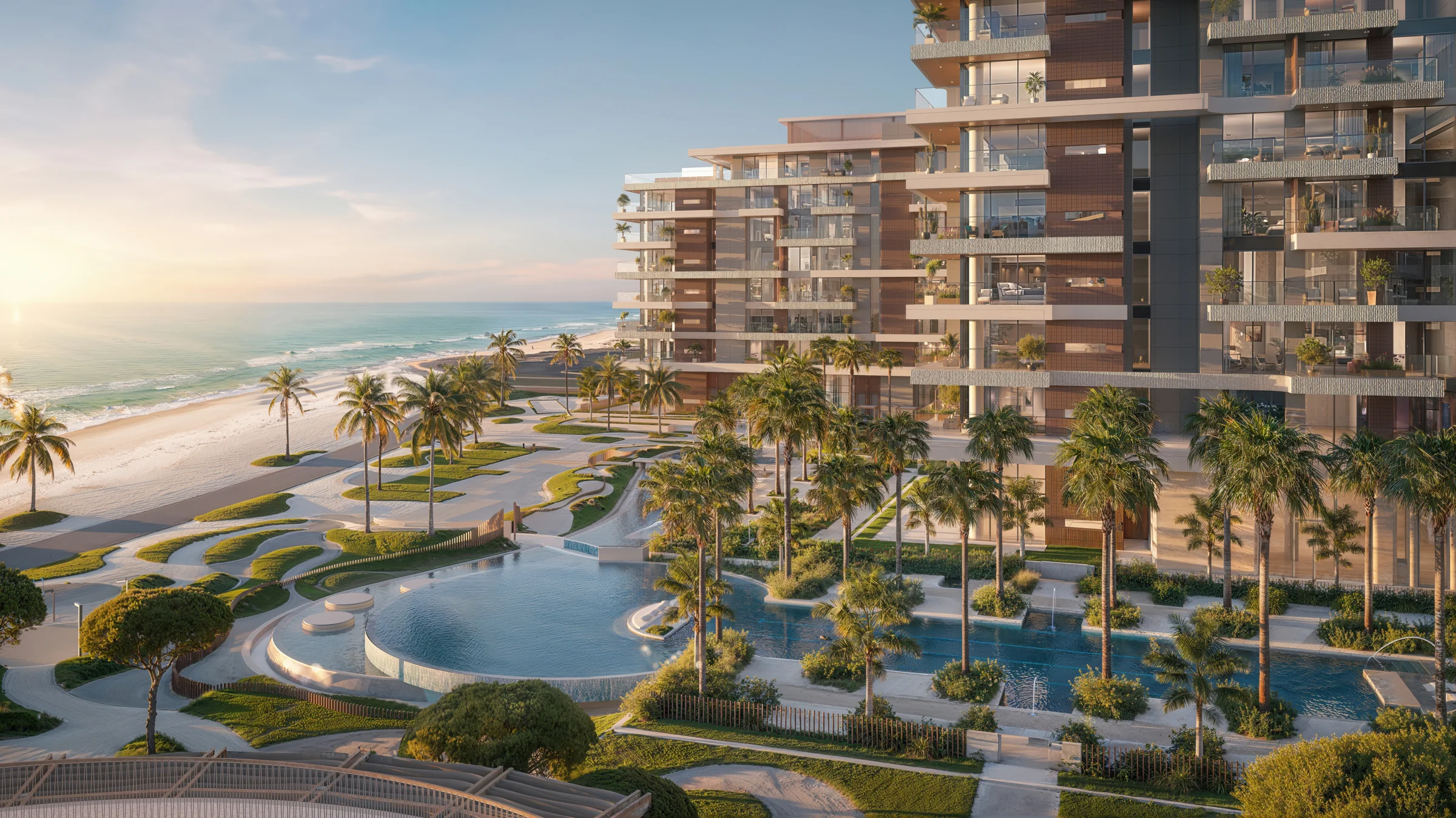 Pools among beachfront gardens