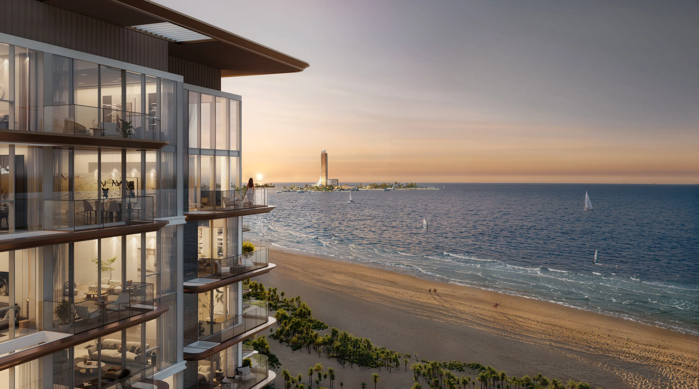 Expansive windows and generous balconies