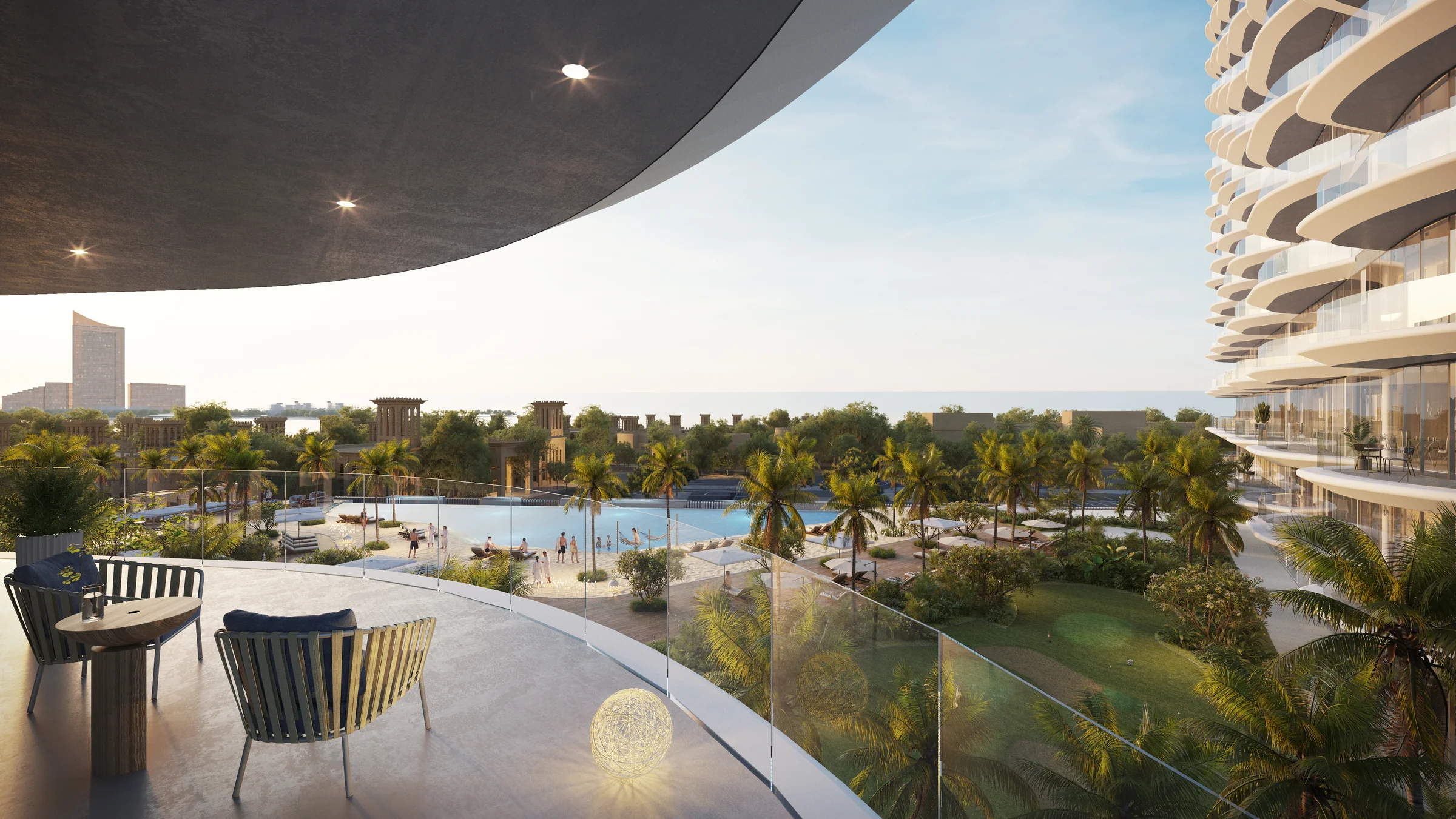 An infinity beach pool on the podium