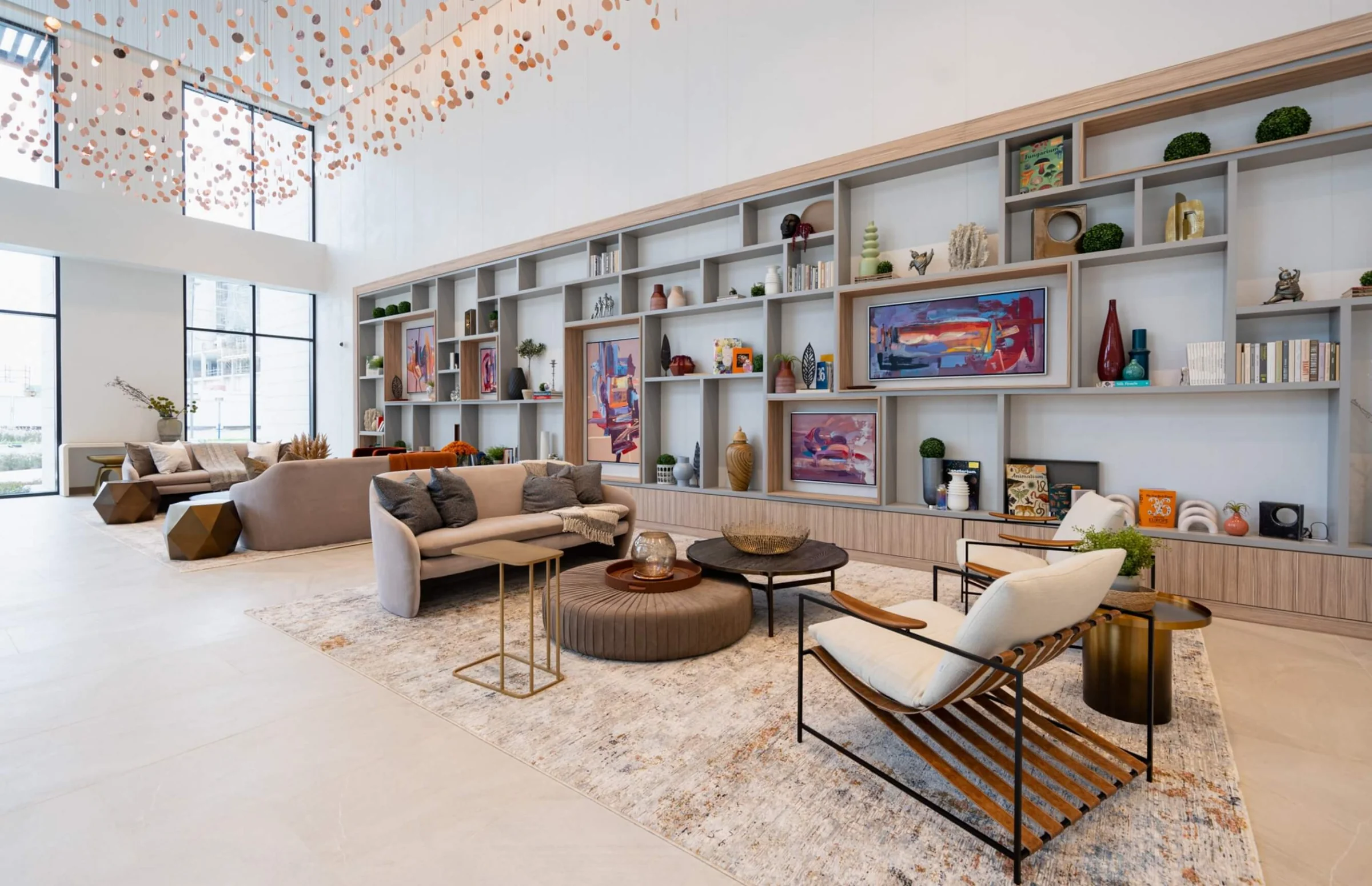 Two lobbies with a library lounge