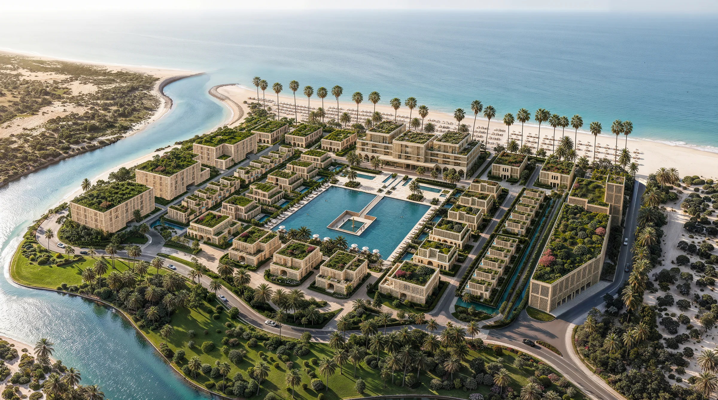 A central pool at the heart of the community