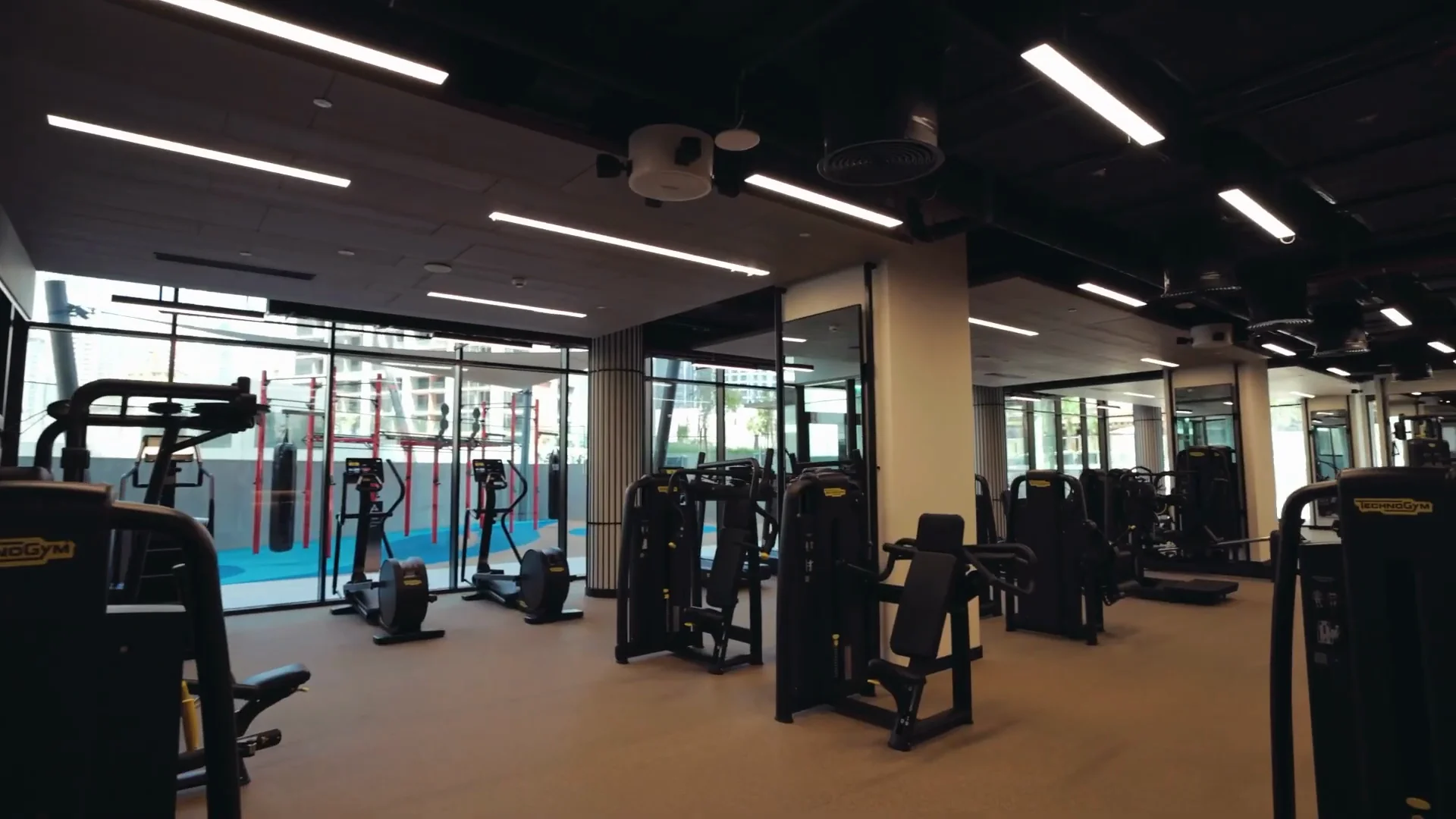 A gym and an infinity pool