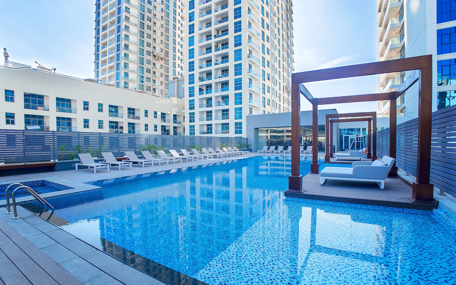 A scenic, spacious pool deck