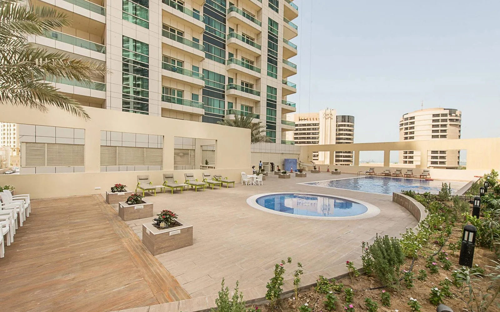A spacious pool deck