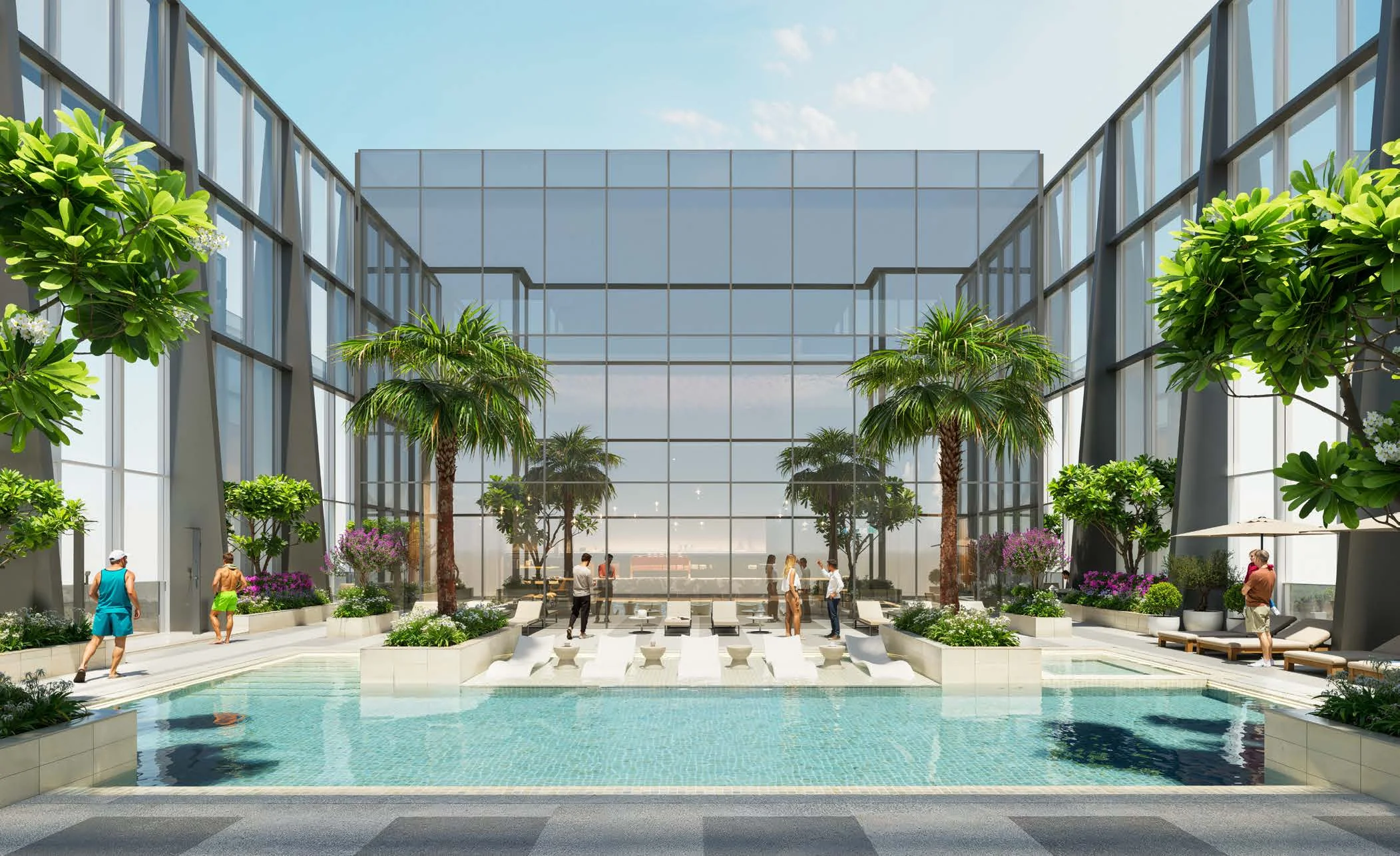 A rooftop pool with panoramic views